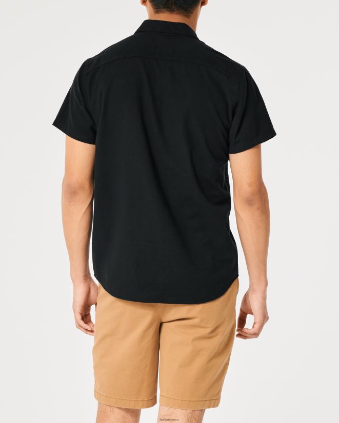 educación física Hollister camisa oxford de manga corta con ícono del logo negro 086N62920 hombres tapas
