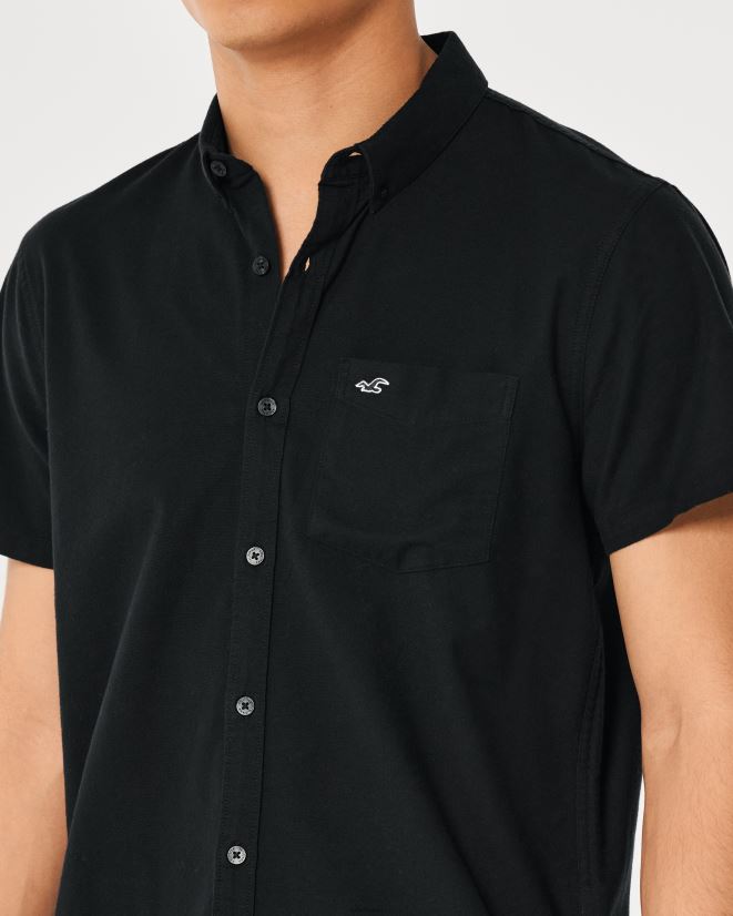 educación física Hollister camisa oxford de manga corta con ícono del logo negro 086N62920 hombres tapas