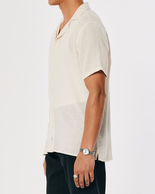 educación física Hollister camisa texturizada de manga corta blanquecino 086N62877 hombres tapas