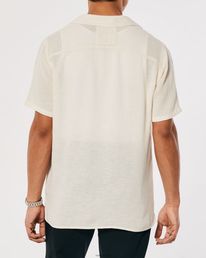 educación física Hollister camisa texturizada de manga corta blanquecino 086N62877 hombres tapas