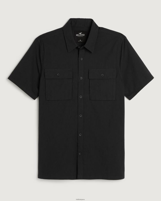 educación física Hollister camisa utilitaria de popelina de manga corta negro 086N621049 hombres tapas