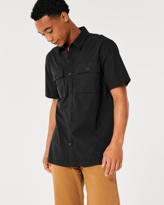 educación física Hollister camisa utilitaria de popelina de manga corta negro 086N621049 hombres tapas
