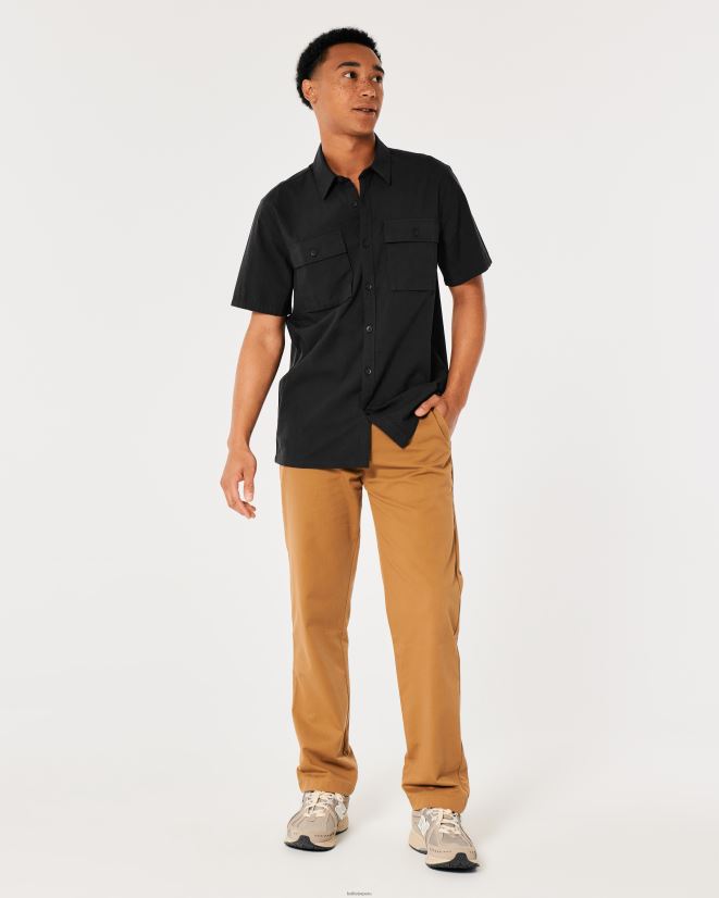 educación física Hollister camisa utilitaria de popelina de manga corta negro 086N621049 hombres tapas