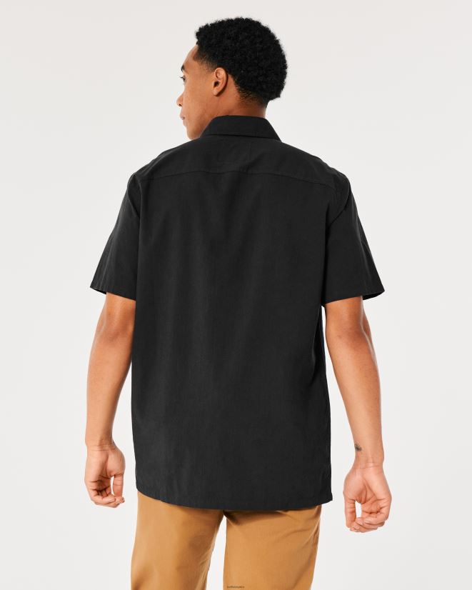 educación física Hollister camisa utilitaria de popelina de manga corta negro 086N621049 hombres tapas