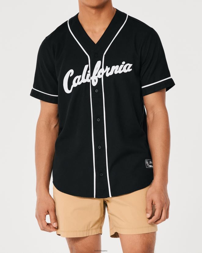 educación física Hollister playera holgada de béisbol con gráfico negro 086N62938 hombres tapas
