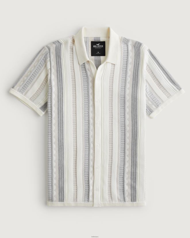 educación física Hollister playera tipo suéter texturizada de manga corta raya blanca 086N62863 hombres tapas