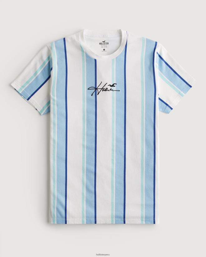 educación física Hollister camiseta a rayas con logo franja azul claro 086N621041 hombres tapas