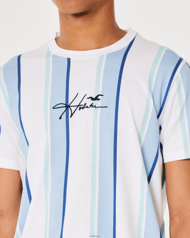 educación física Hollister camiseta a rayas con logo franja azul claro 086N621041 hombres tapas