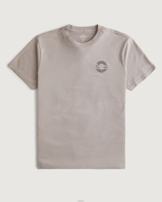 educación física Hollister camiseta con estampado de la tienda de discos detroit marrón claro 086N62854 hombres tapas