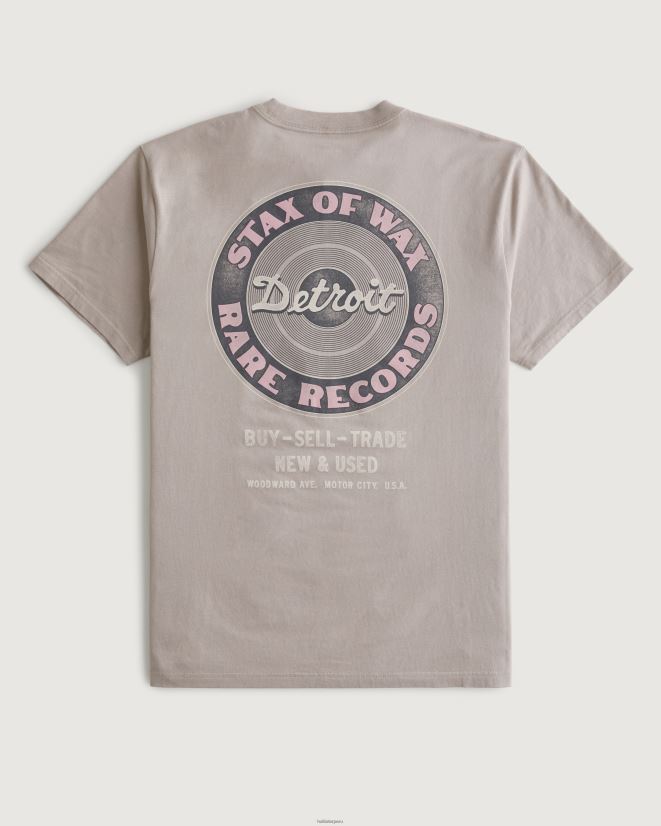 educación física Hollister camiseta con estampado de la tienda de discos detroit marrón claro 086N62854 hombres tapas