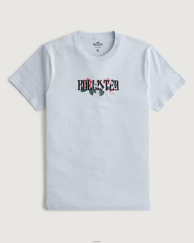 educación física Hollister camiseta con estampado floral del logo azul claro 086N621056 hombres tapas