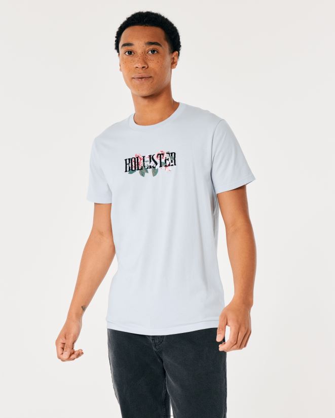 educación física Hollister camiseta con estampado floral del logo azul claro 086N621056 hombres tapas