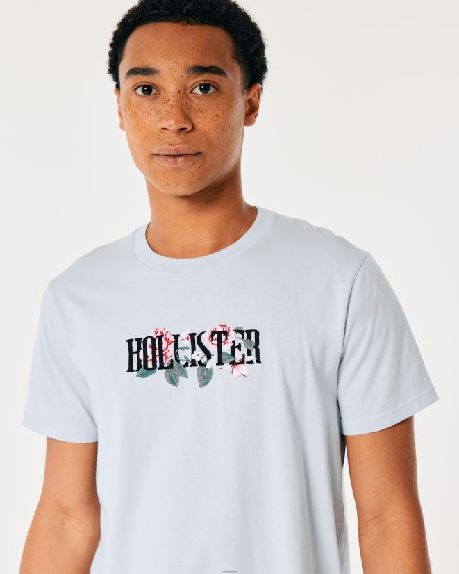 educación física Hollister camiseta con estampado floral del logo azul claro 086N621056 hombres tapas