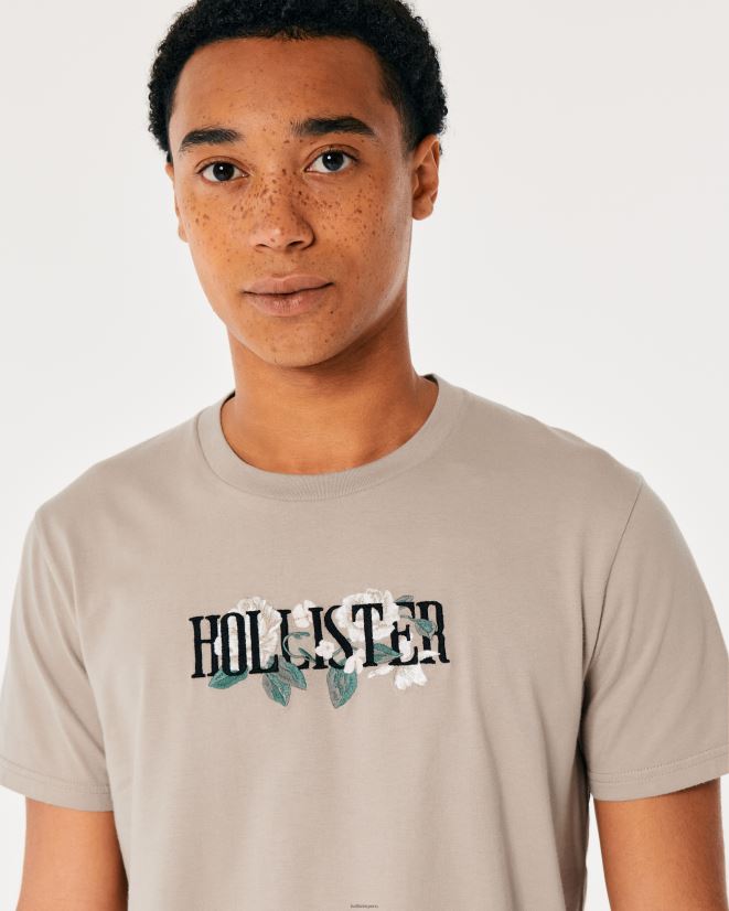 educación física Hollister camiseta con estampado floral del logo marrón claro 086N621002 hombres tapas