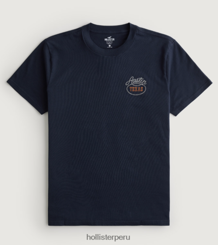 educación física Hollister camiseta con gráfico de austin texas Armada 086N62999 hombres tapas