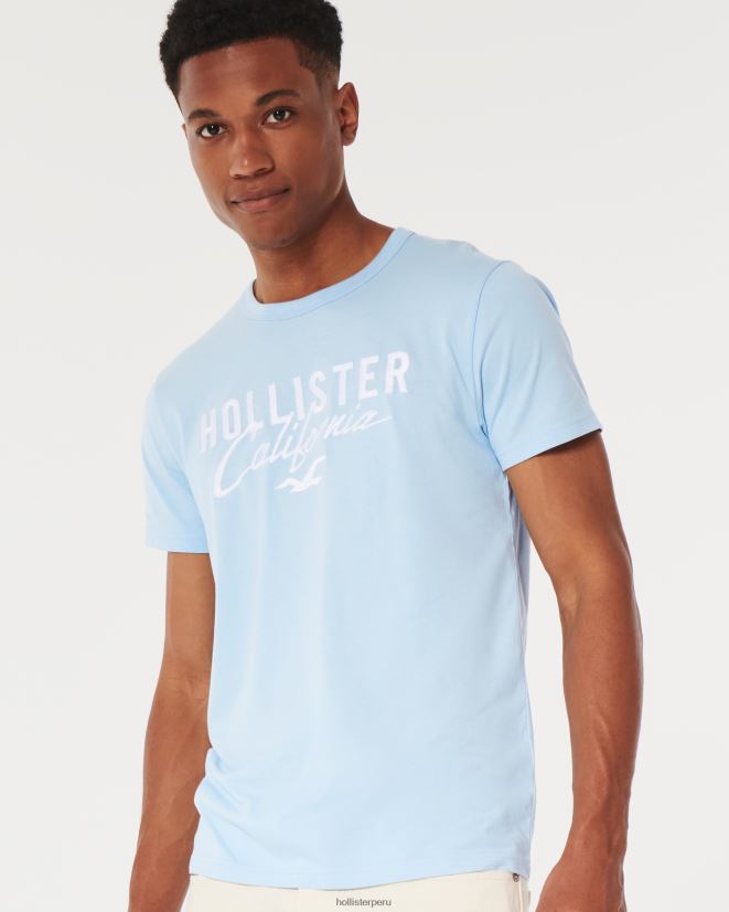 educación física Hollister camiseta con gráfico del logo azul claro 086N62946 hombres tapas