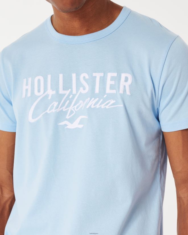educación física Hollister camiseta con gráfico del logo azul claro 086N62946 hombres tapas