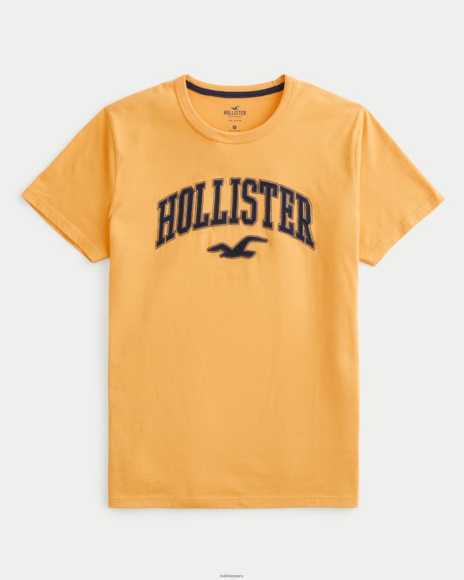 educación física Hollister camiseta con gráfico del logo del equipo universitario amarillo oscuro 086N62885 hombres tapas