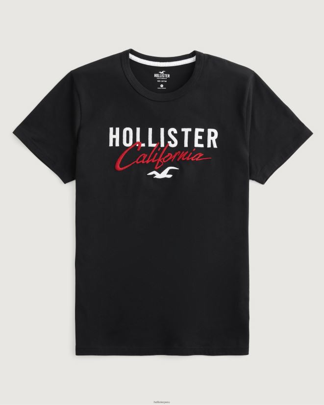 educación física Hollister camiseta con gráfico del logo negro 086N62986 hombres tapas