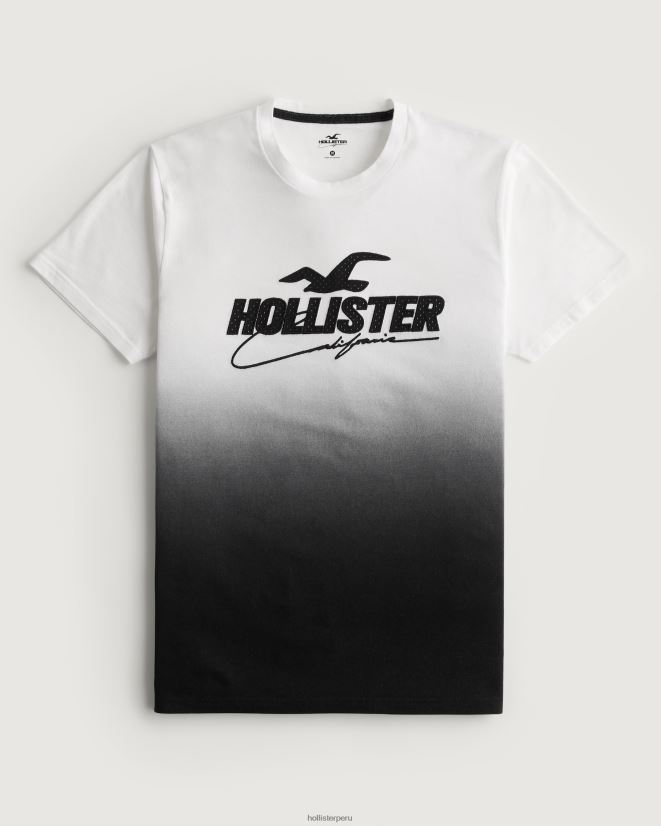 educación física Hollister camiseta con gráfico sombreado y aplique de logo de malla ombre de blanco a negro 086N62850 hombres tapas