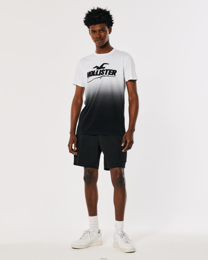 educación física Hollister camiseta con gráfico sombreado y aplique de logo de malla ombre de blanco a negro 086N62850 hombres tapas