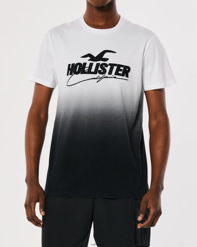 educación física Hollister camiseta con gráfico sombreado y aplique de logo de malla ombre de blanco a negro 086N62850 hombres tapas