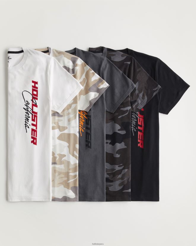 educación física Hollister camiseta estampada con logo gráfico paquete de 5 blanco-beige camo-gris-negro 086N621093 hombres tapas