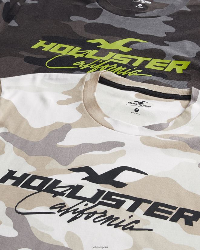 educación física Hollister camiseta estampada con logo gráfico paquete de 5 blanco-beige camo-gris-negro 086N621093 hombres tapas