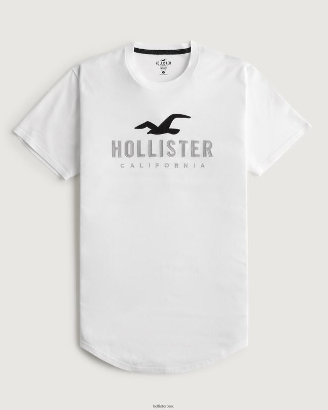 educación física Hollister camiseta gráfica con logo en el dobladillo redondeado blanco 086N62959 hombres tapas