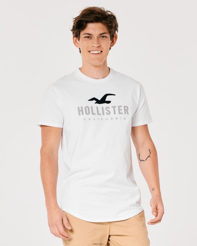 educación física Hollister camiseta gráfica con logo en el dobladillo redondeado blanco 086N62959 hombres tapas