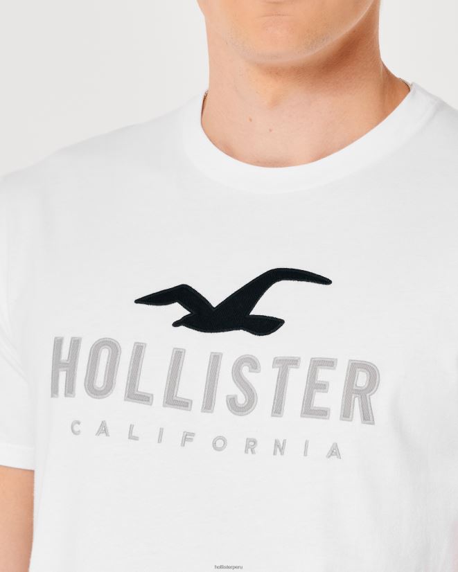 educación física Hollister camiseta gráfica con logo en el dobladillo redondeado blanco 086N62959 hombres tapas