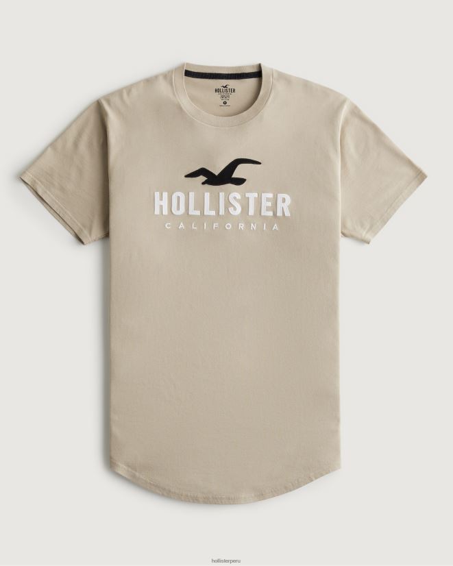 educación física Hollister camiseta gráfica con logo en el dobladillo redondeado broncearse 086N62868 hombres tapas