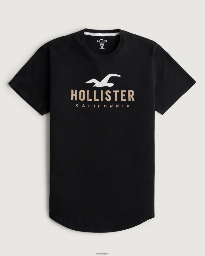 educación física Hollister camiseta gráfica con logo en el dobladillo redondeado negro 086N62862 hombres tapas