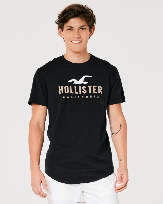 educación física Hollister camiseta gráfica con logo en el dobladillo redondeado negro 086N62862 hombres tapas