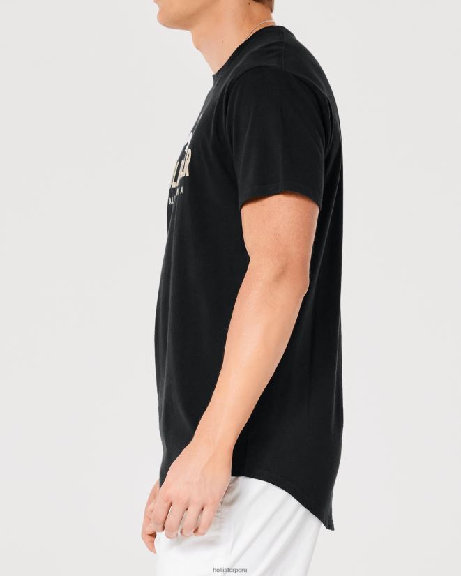 educación física Hollister camiseta gráfica con logo en el dobladillo redondeado negro 086N62862 hombres tapas