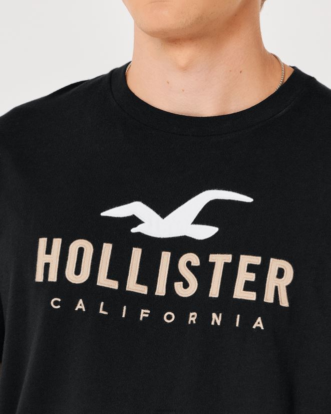 educación física Hollister camiseta gráfica con logo en el dobladillo redondeado negro 086N62862 hombres tapas