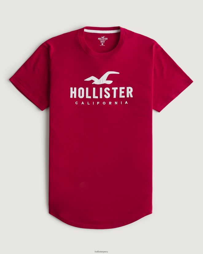 educación física Hollister camiseta gráfica con logo en el dobladillo redondeado rojo 086N62926 hombres tapas