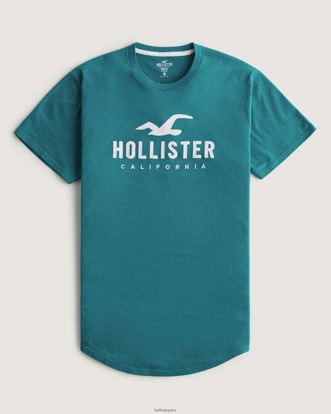 educación física Hollister camiseta gráfica con logo en el dobladillo redondeado verde azulado oscuro 086N62870 hombres tapas