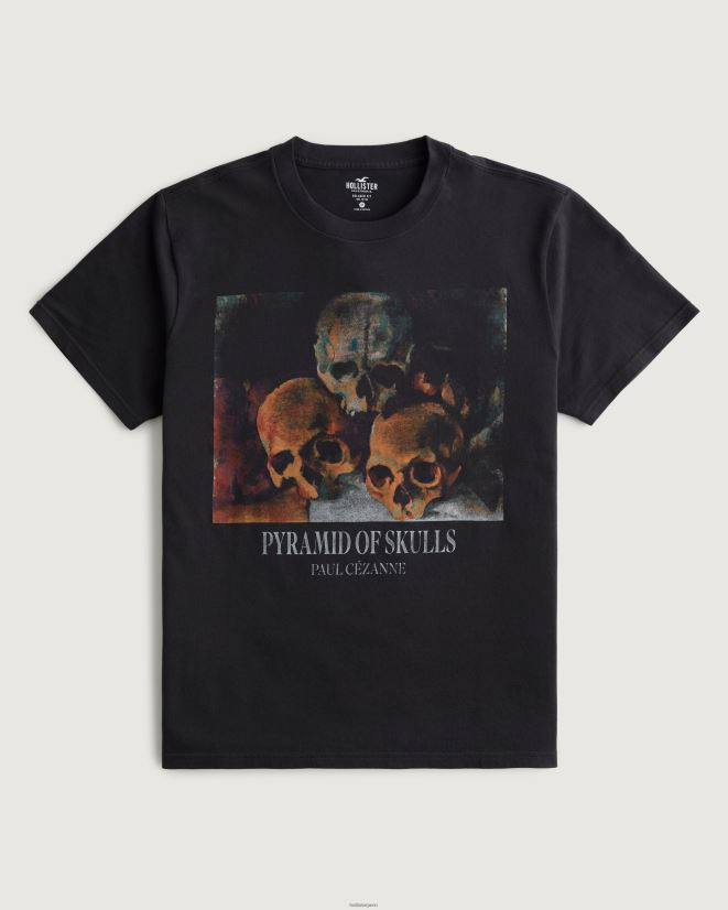 educación física Hollister camiseta gráfica de la pirámide de calaveras de paul cezanne negro 086N621036 hombres tapas