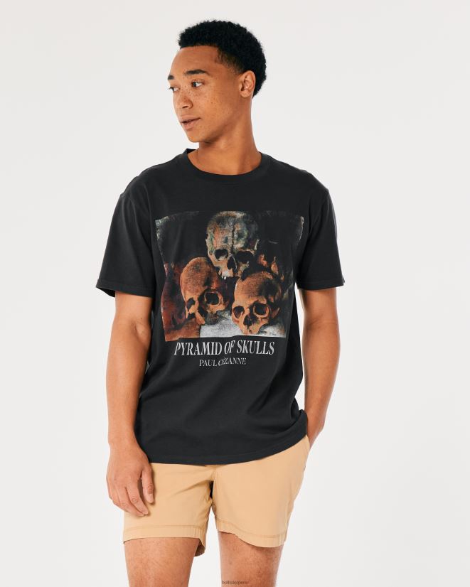 educación física Hollister camiseta gráfica de la pirámide de calaveras de paul cezanne negro 086N621036 hombres tapas