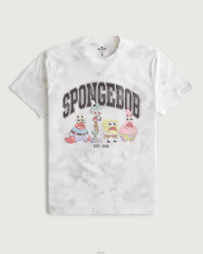 educación física Hollister camiseta holgada con estampado de Bob Esponja y pantalones cuadrados tie-dye blanco 086N62962 hombres tapas