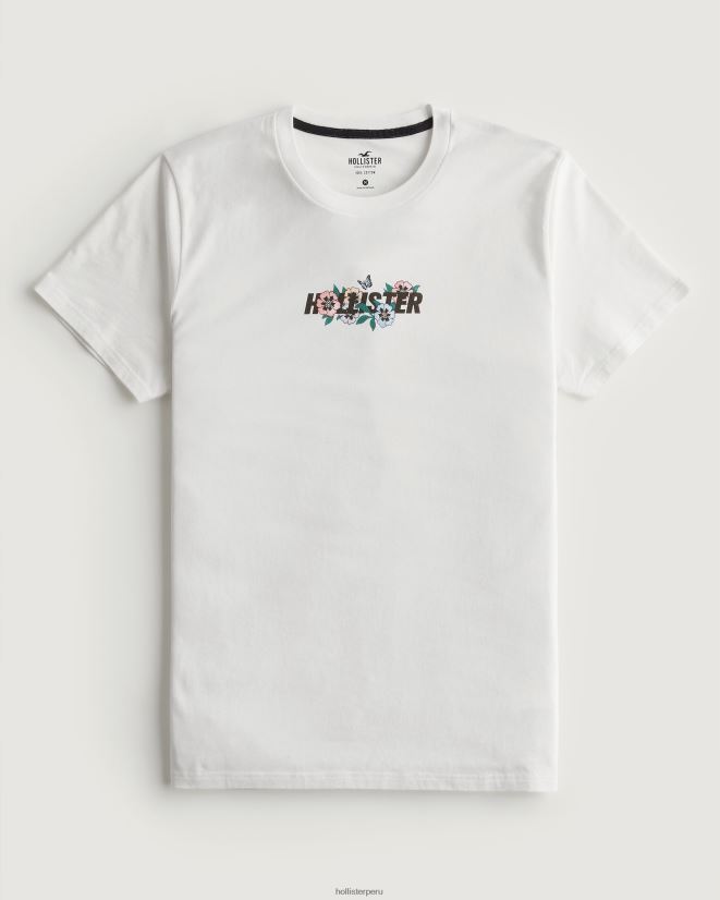 educación física Hollister camiseta holgada con estampado floral y logo blanquecino 086N62972 hombres tapas