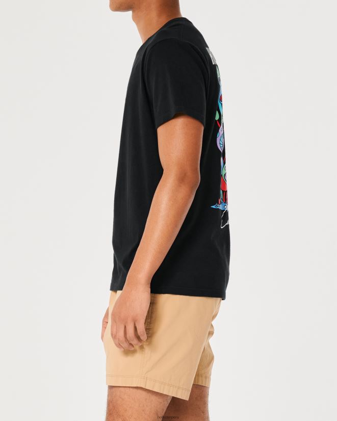 educación física Hollister camiseta holgada con gráfico de hongo negro 086N62874 hombres tapas