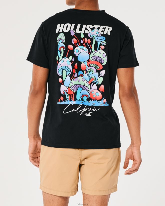 educación física Hollister camiseta holgada con gráfico de hongo negro 086N62874 hombres tapas
