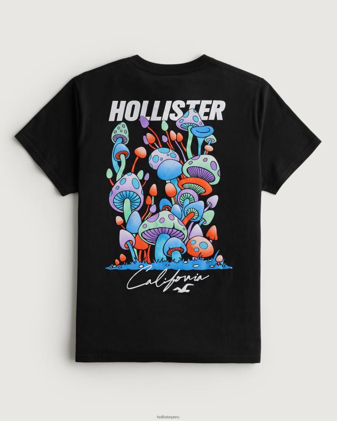 educación física Hollister camiseta holgada con gráfico de hongo negro 086N62874 hombres tapas