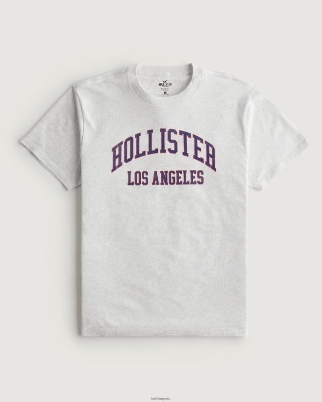 educación física Hollister camiseta holgada con gráfico del logo del equipo universitario gris jaspeado claro 086N621078 hombres tapas