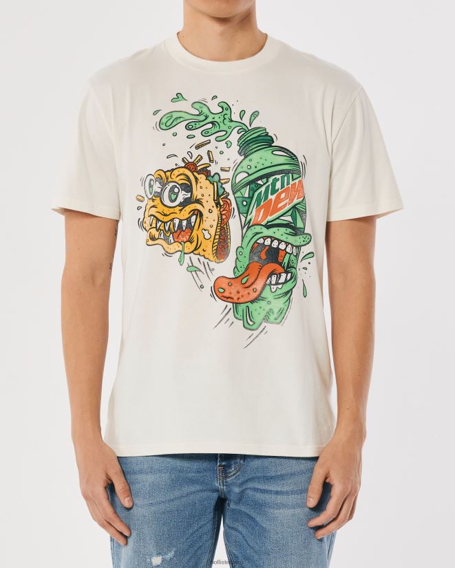 educación física Hollister camiseta relajada con estampado de rocío de la montaña rocío blanco-mtn 086N621015 hombres tapas