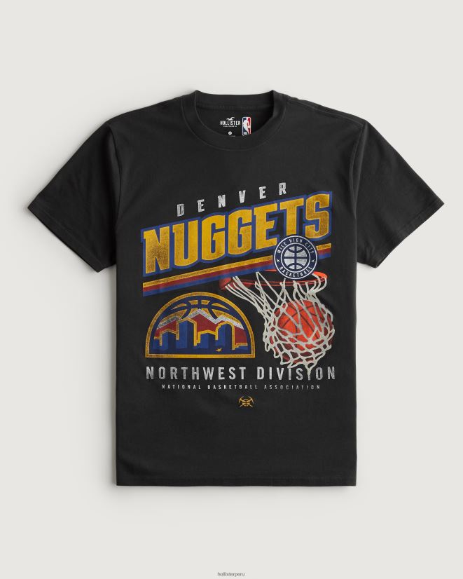 educación física Hollister camiseta relajada con gráfico de los nuggets de denver negro desteñido 086N621023 hombres tapas