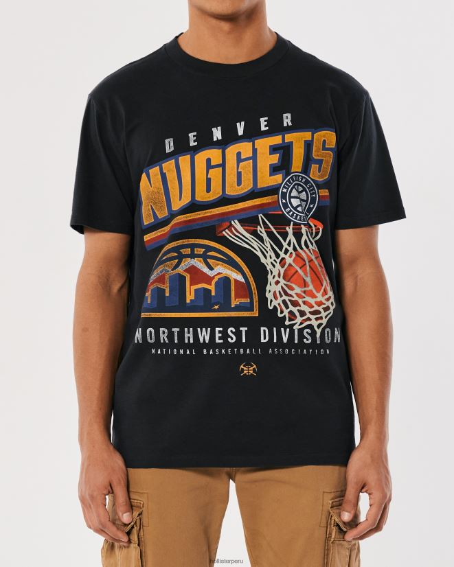 educación física Hollister camiseta relajada con gráfico de los nuggets de denver negro desteñido 086N621023 hombres tapas