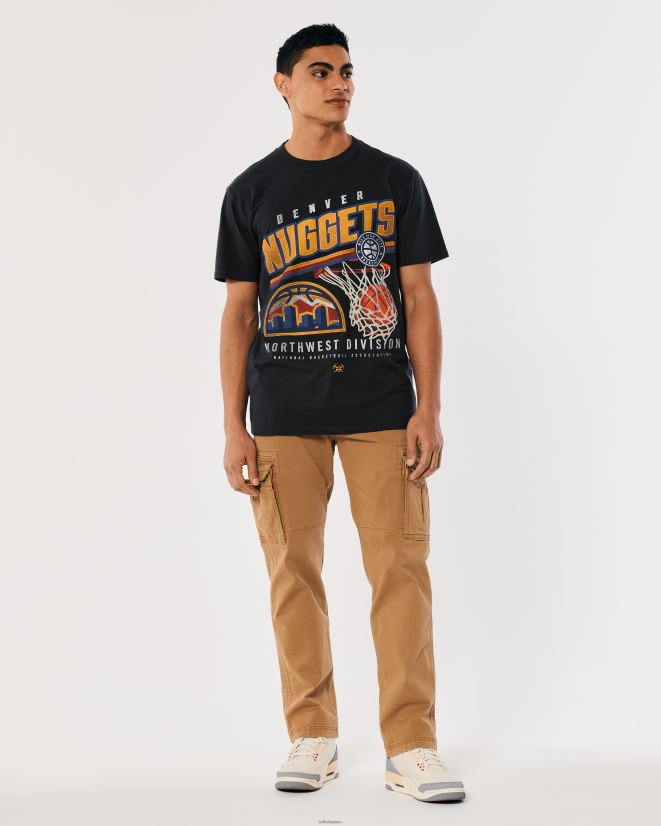 educación física Hollister camiseta relajada con gráfico de los nuggets de denver negro desteñido 086N621023 hombres tapas